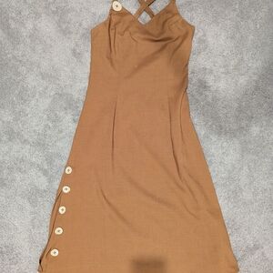 "As Usual" Japanese Brand Orange/Tan Button Midi Dress